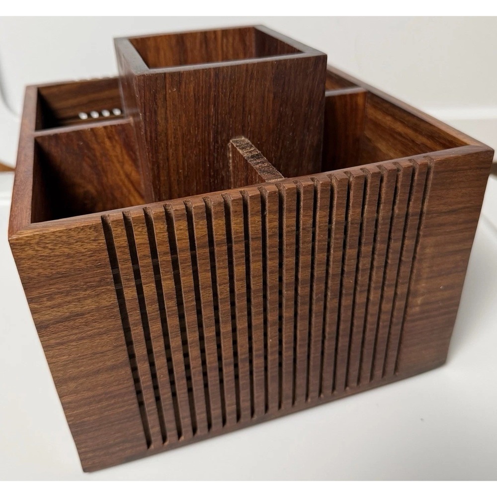Crate And Barrel Summer Mid-Century Modern Style Shesham Cutlery Caddy Patio